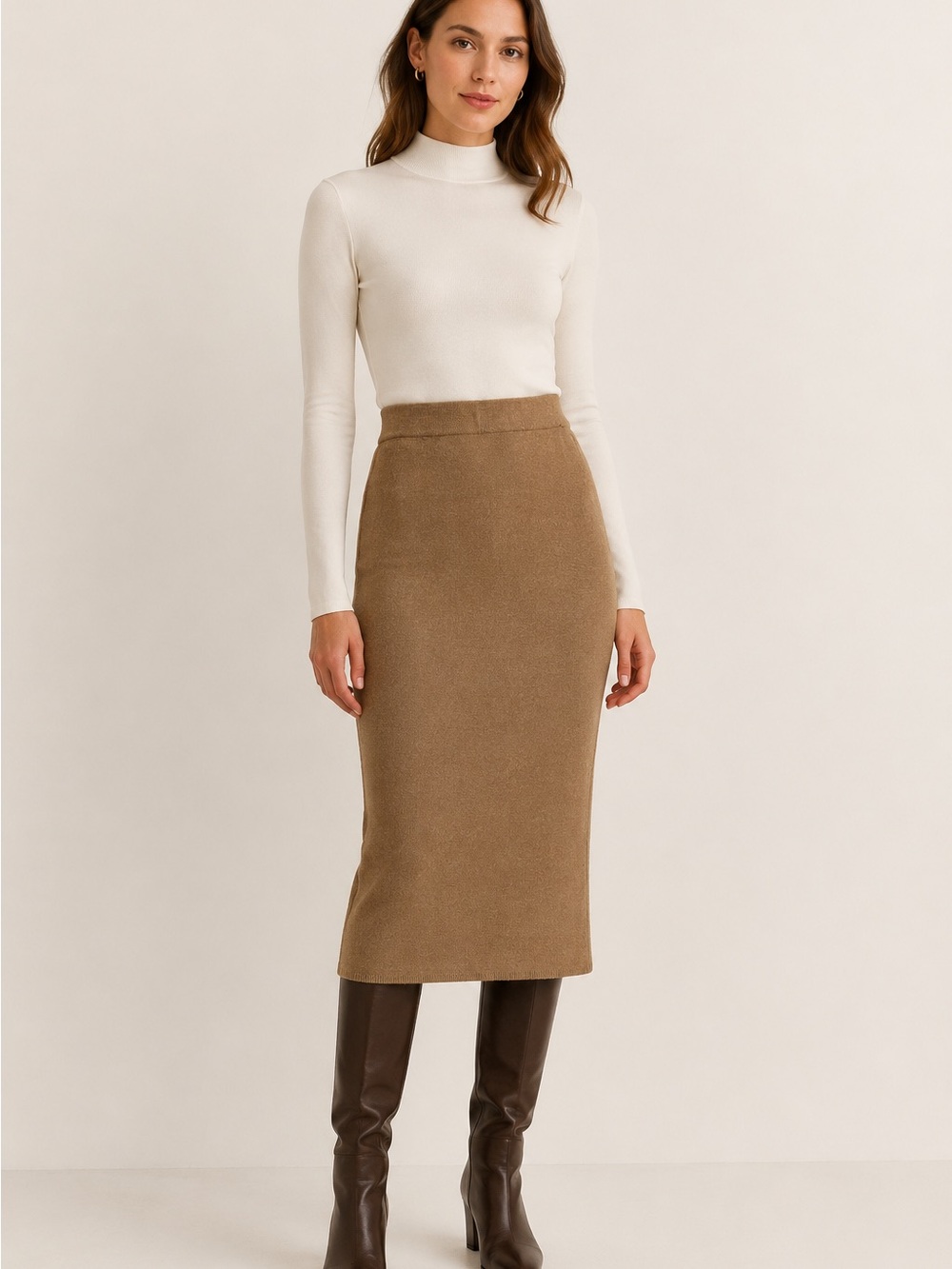 Aritzia Babaton Johan Camel Wool Midi Pencil Skirt S